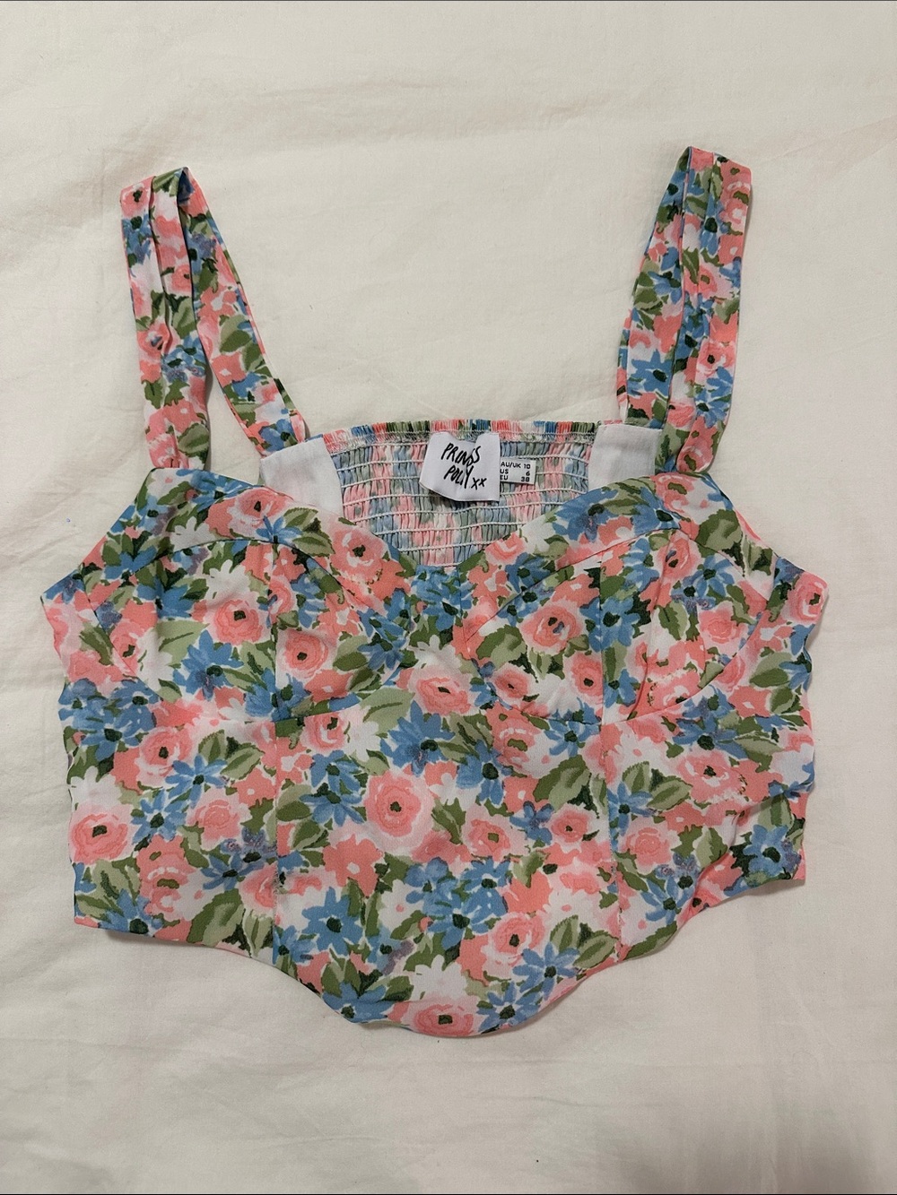 Princess Polly Pink & Blue Floral Smocked Crop Top